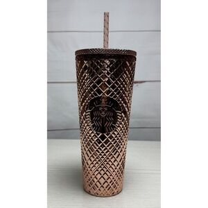 NWT / Starbucks Rose Gold Studded Tumbler with Straw 24 oz / Sku0076